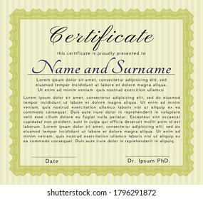 Certificate template.  Nice design.  With quality background.  Customizable, Easy to edit and change colors.  Yellow color.