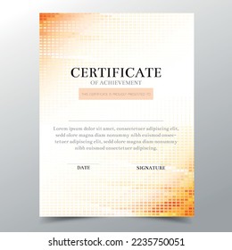 Certificate template with orange geometric elegant design, Diploma design graduation, award, success.