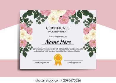 Plantilla de certificado Pink Mini Rose Flor acuarcolor Digital mano