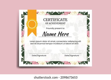 Vorlage für die Bescheinigung Rosa Mini Rose Farbe Wasser digital handgezeichnet