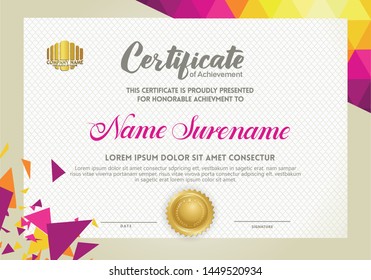 Certificate Template with Polygonal Geometric Pattern. Vector illustration