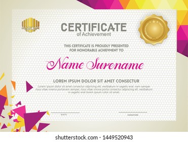 Certificate Template with Polygonal Geometric Pattern. Vector illustration