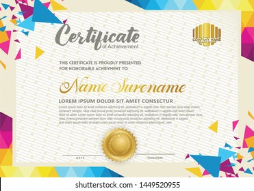 Certificate Template with Polygonal Geometric Pattern. Vector illustration