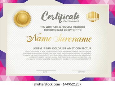 Certificate Template with Polygonal Geometric Pattern. Vector illustration