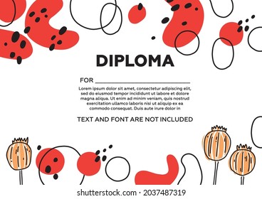 Certificate template. Poppy diploma. Useful for certificate of completion, of excellence, of attendance template, design courses, floral design. Diploma or certificate template for kids.