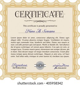 Certificate template. Printer friendly. Detailed. Nice design. Orange color.