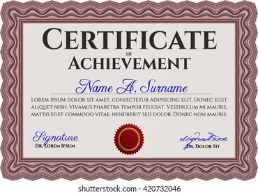 Certificate template. Printer friendly. Detailed. Nice design. Red color.