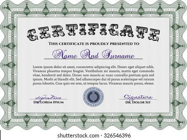 Certificate template. Printer friendly. Vector pattern that is used in currency and diplomas.Modern design. 