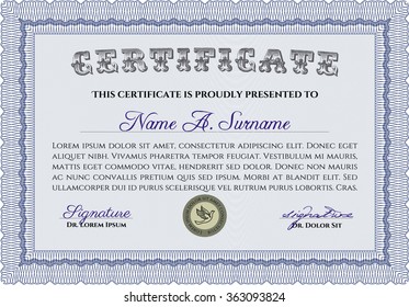 Certificate template. Printer friendly. Vector illustration.Complex design. 