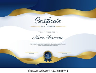 Certificate template with professional clean design. Vector illustration. Certificate of achievement blue gold abstract geometric texture decoration for multi-purpose business or education needs