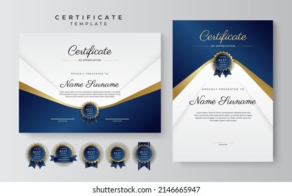 Certificate template with professional clean design. Vector illustration. Certificate of achievement blue gold abstract geometric texture decoration for multi-purpose business or education needs