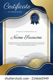 Certificate template with professional clean design. Vector illustration. Certificate of achievement blue gold abstract geometric texture decoration for multi-purpose business or education needs