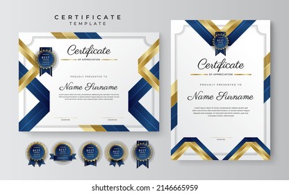 Plantilla de certificado con diseño profesional limpio. Ilustración vectorial. Certificado de logro oro azul abstracto decoración de texturas geométricas abstractas para multipropósito de empresas o necesidades educativas
