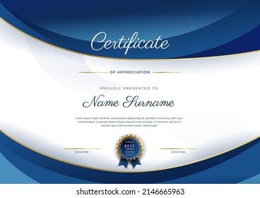 Certificate template with professional clean design. Vector illustration. Certificate of achievement blue gold abstract geometric texture decoration for multi-purpose business or education needs