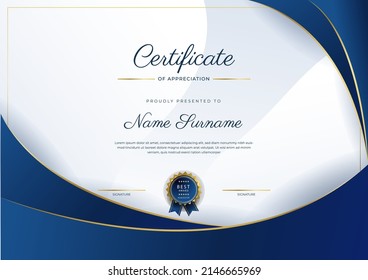 Certificate template with professional clean design. Vector illustration. Certificate of achievement blue gold abstract geometric texture decoration for multi-purpose business or education needs