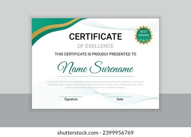 Plantilla de certificado con diseño limpio profesional, plantilla de borde de certificado de apreciación con placa de lujo y diseño vectorial de plantilla de certificado moderno, Para premios, negocios y educación