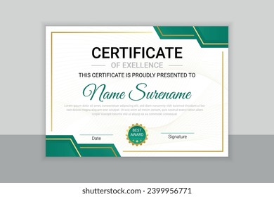 Plantilla de certificado con diseño limpio profesional, plantilla de borde de certificado de apreciación con placa de lujo y diseño vectorial de plantilla de certificado moderno, Para premios, negocios y educación
