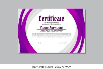 a certificate template with a purple background and a gold medal.