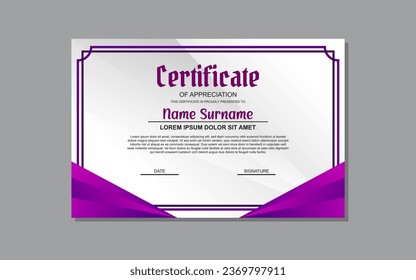 a certificate template with a purple background and a gold medal.