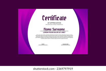 a certificate template with a purple background and a gold medal.