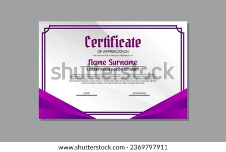 a certificate template with a purple background and a gold medal.