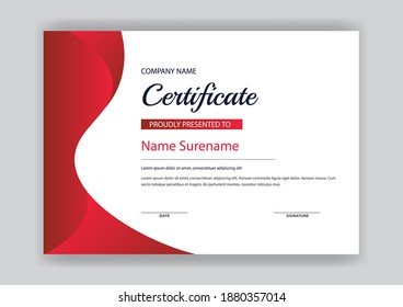 Certificate template with red color modern shape vector design