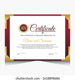Certificate template with red and fold color.It is suitable for companies, universities, schools, courses.