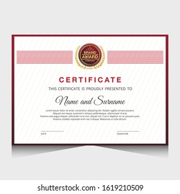 Certificate template with red and fold color.It is suitable for companies, universities, schools, courses.
