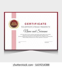Certificate template with red and fold color.It is suitable for companies, universities, schools, courses.