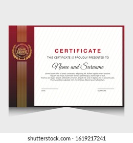 Certificate template with red and fold color.It is suitable for companies, universities, schools, courses.