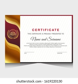Certificate template with red and fold color.It is suitable for companies, universities, schools, courses.