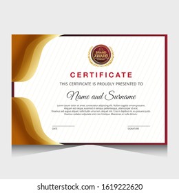 Certificate template with red and fold color.It is suitable for companies, universities, schools, courses.