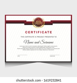 Certificate template with red and fold color.It is suitable for companies, universities, schools, courses.