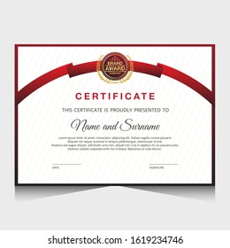 Certificate template with red and fold color.It is suitable for companies, universities, schools, courses.