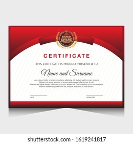 Certificate template with red and fold color.It is suitable for companies, universities, schools, courses.