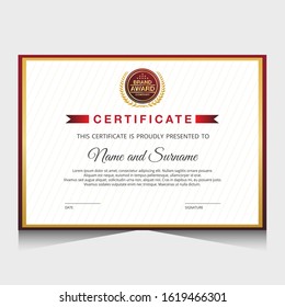 Certificate template with red and fold color.It is suitable for companies, universities, schools, courses.