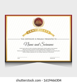 Certificate template with red and fold color.It is suitable for companies, universities, schools, courses.