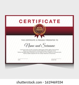 Certificate template with red and fold color.It is suitable for companies, universities, schools, courses.