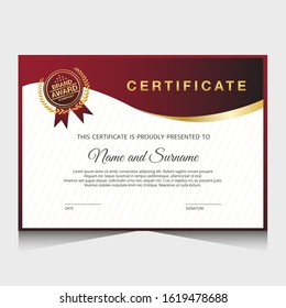 Certificate template with red and fold color.It is suitable for companies, universities, schools, courses.