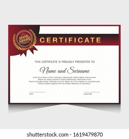Certificate template with red and fold color.It is suitable for companies, universities, schools, courses.