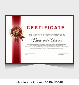 Certificate template with red and fold color.It is suitable for companies, universities, schools, courses.