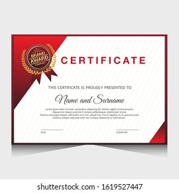 Certificate template with red and fold color.It is suitable for companies, universities, schools, courses.