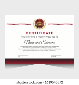 Certificate template with red and fold color.It is suitable for companies, universities, schools, courses.