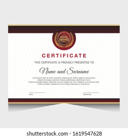 Certificate template with red and fold color.It is suitable for companies, universities, schools, courses.