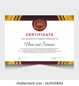 Certificate template with red and fold color.It is suitable for companies, universities, schools, courses.