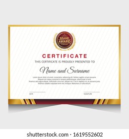 Certificate template with red and fold color.It is suitable for companies, universities, schools, courses.