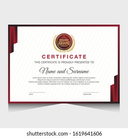 Certificate template with red and fold color.It is suitable for companies, universities, schools, courses.
