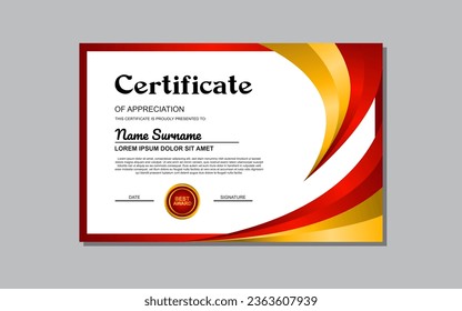 The "Certificate Template with Red and Gold Color" is a customizable design asset for creating elegant and professional certificates for various purposes.