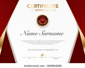 Certificate template red and gold with luxury style image. Diploma of geometric modern design. eps10 vector.