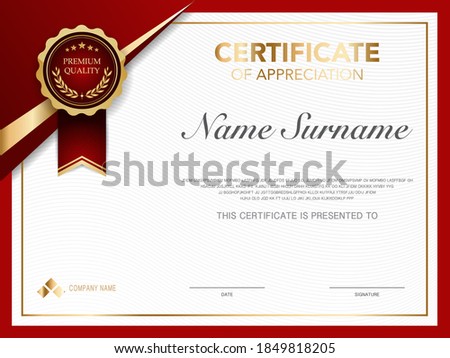 Certificate template red and gold with luxury style image. Diploma of geometric modern design. eps10 vector.